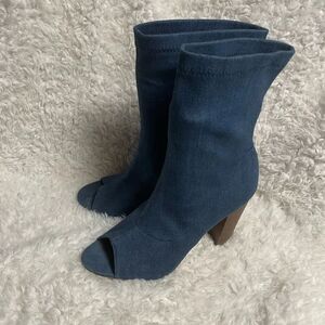 Melly Sexy Blue Stretch Denim High Heel Ankle Mid Calf Boots peep toe Size 10
